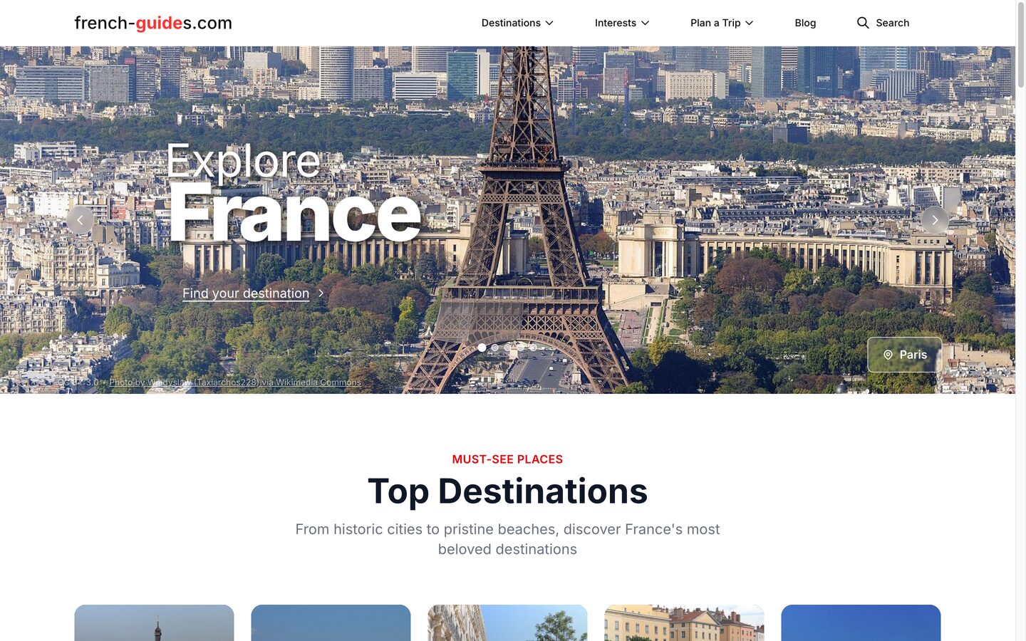 french-guides.com - the platform rebranded for France, hero over the Eiffel Tower