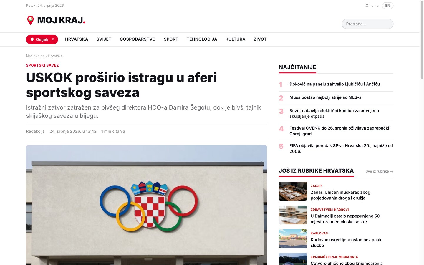 Članak na MOJ KRAJ. - originalan hrvatski tekst, navod izvora, označena AI ilustracija