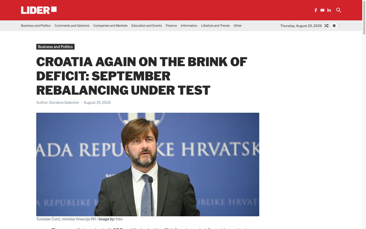 en.lider.media - a translated English article page on the Lider news site, headline, byline and photo
