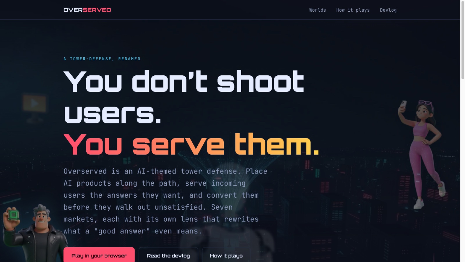 Overserved, a satirical AI-themed tower defense game