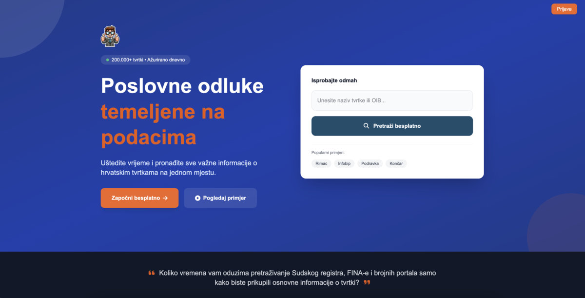 Tvrtko.ai business intelligence platform for Croatian companies